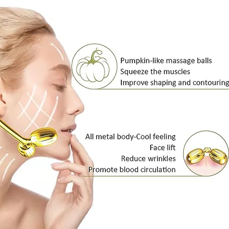 Yeamon Face Massager, Metal Face Roller Gua Sha Massage Tool for Face Neck Eye Body Skin Care, Facial Roller for Women(Gold)