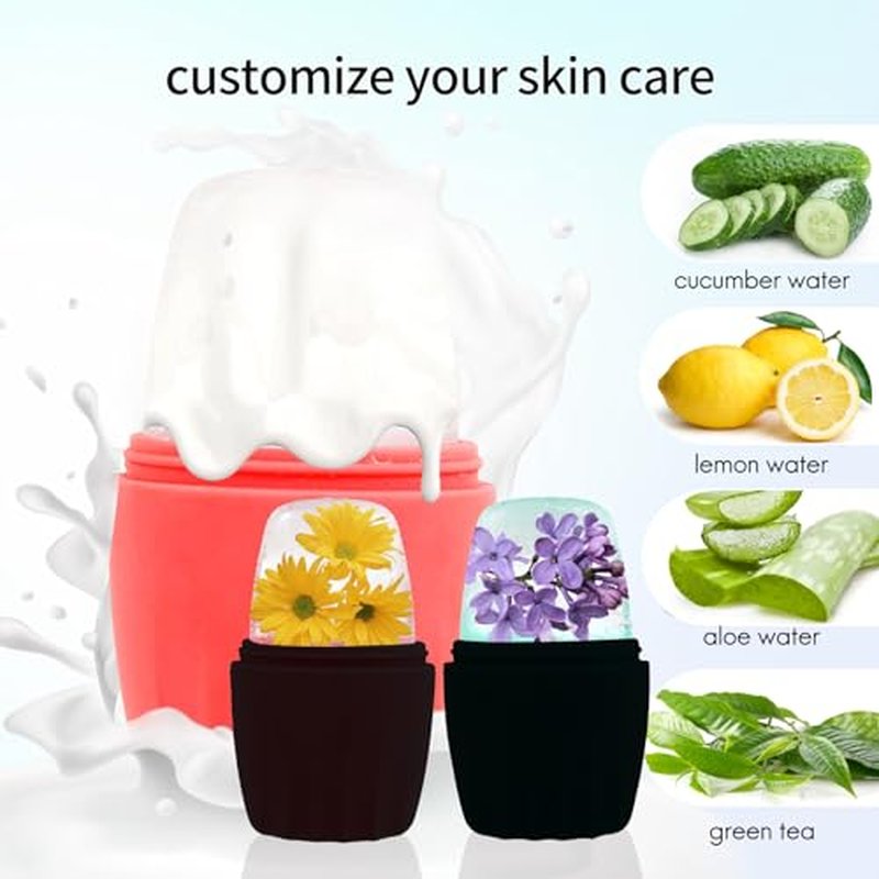 2Pack Ice Roller for Face, Qewro Silicone for Tone skin, Reusable Eye Puffiness Relief, Ice Roller Mold for Neck, Facial Roller to Remove Fine Lines Pores Anti Wrinkles (2Pack Green and Black)
