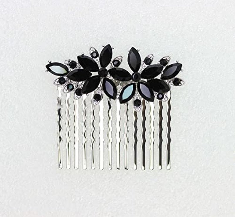 Faship Gorgeous Black Rhinestone Crystal Floral Hair Comb