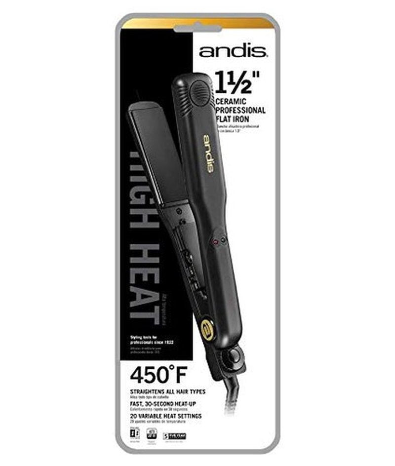 Andis 37690 Professional 1.5-Inch 450ºF High Heat Ceramic Flat Iron with Dual Voltage and Auto Shut-off, Black