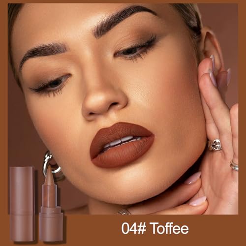 Erinde 2-in-1 Gradient Lip Liner and Lipstick Lip Combo Set, Matte Nude Dark Brown Red Lip Liner Creamy Lip Pencil Crayon, High Pigmented Long lasting Lipstick Makeup, 04# Toffee