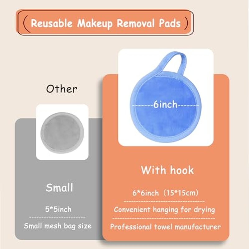 Nugilla Reusable Makeup Remover Pads, 18 Packs Microfiber Face Cloth with a Washable Laundry Bag, Reusable Rounds Towels for Face Cleaning, Soft Facial Rounds Wipes Eyes/Lips Clean for Women Gifts