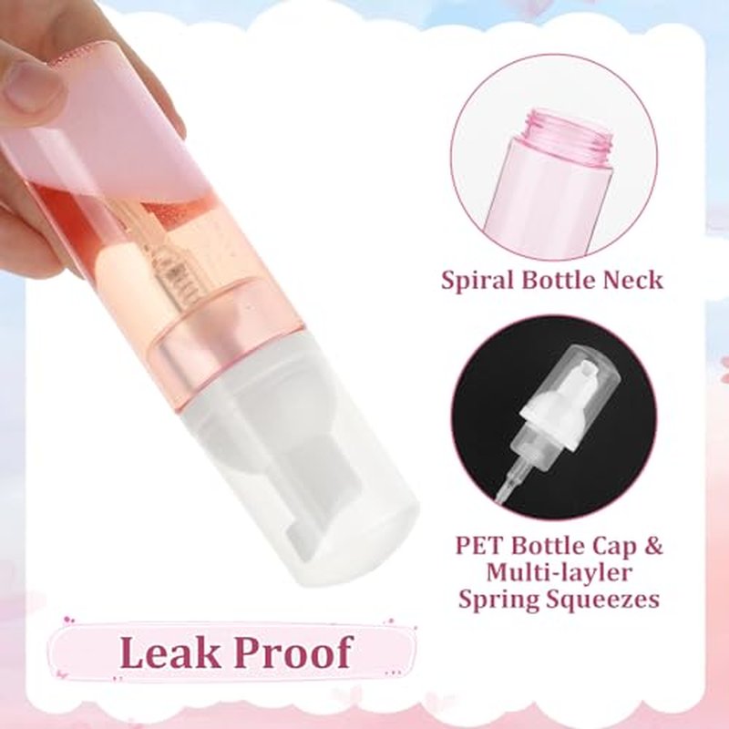 Molain 2 Pack Foam Pump Bottle Dispenser, Travel 60 ml/2 oz Refillable Empty Plastic Foaming Soap Dispenser for Hand Soap, Face Wash, Lash Shampoo, Skin Care (Pink)