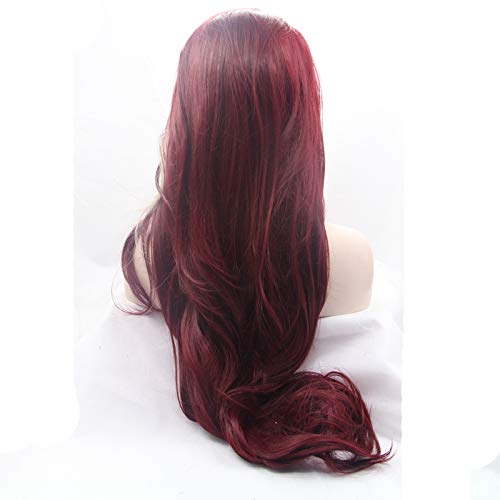 Sylvia 24" Long Light Nature Wave Ombre Purple Wine Red Burgundy Silver Blonde Wigs for Cosplay Synthetic Lace Front Wigs Free Parting Wig 180% Density Heat Resistant Daily Wear for Woman
