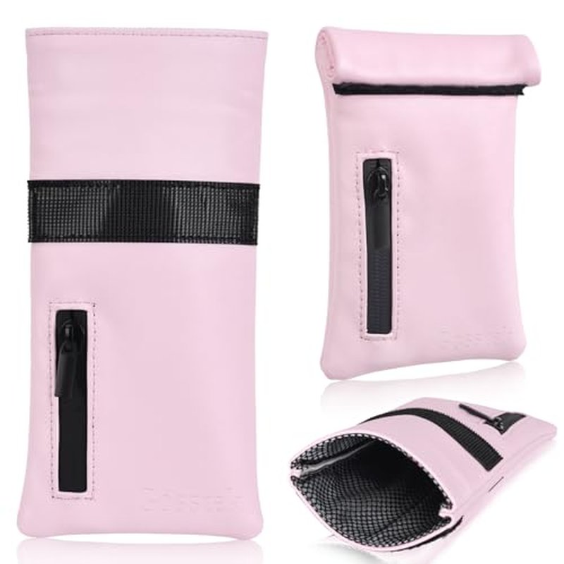Gosstek Pocket Size Smell Proof Storage Bag with 3 Small Accessories, PU Leather Smell Proof Storage Case and Great Gift for Women, Portable Pocket Pouch for Home and Travel (Beige Set)