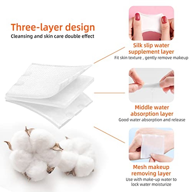 Premium Square Cotton Pads Classic 150 Count, 100% Cotton Not to Shed or Fall Apart Ultra Soft Perfect for Removing Makeup | Triple Layered Cosmetic Cotton Pads for Toner and Skincare Product