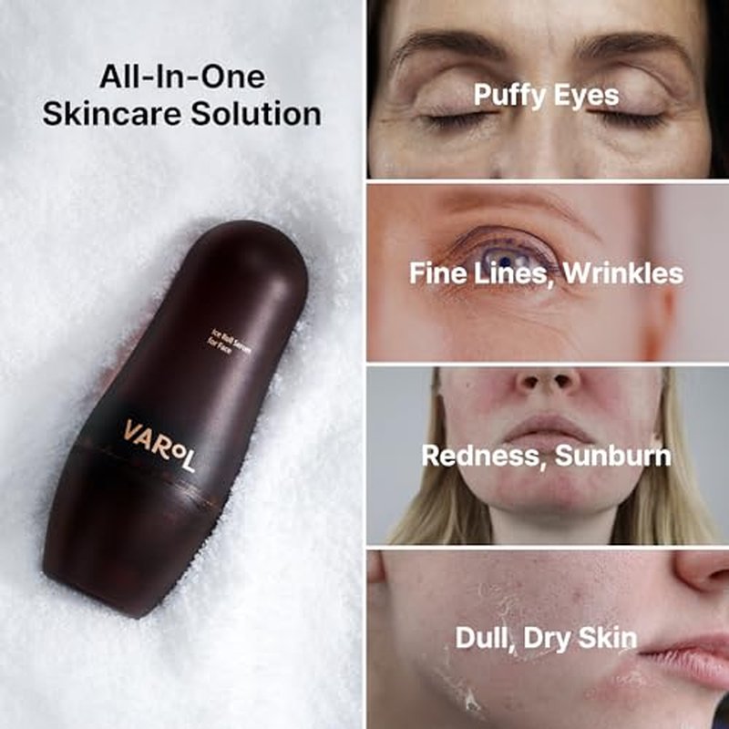 VAROL Ice Roller Facial Serum - Cooling Roll-On Serum for Face, Puffy Eyes, Under Eye Bags, Puffiness Relief, Anti-Aging, Soothing, Hydrating - Korean Skincare 1.69 fl.oz (50ml)
