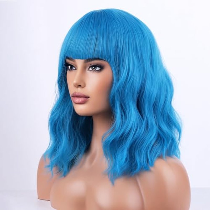 WTHCOS Strawberry Blonde Wig Short Bob Wig Short Curly Wavy Wig With Bangs for Women Girls Blonde Wig Heat Resistant Synthetic Hair Wigs for Daily Use Cosplay Wig With Wig Cap