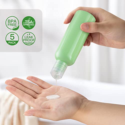 owlyee 3.4 oz Travel Bottles for Toiletries, Empty Travel Size Containers Tsa Approved, 5PCS Small Plastic Shampoo Bottles with Labels (100ml)