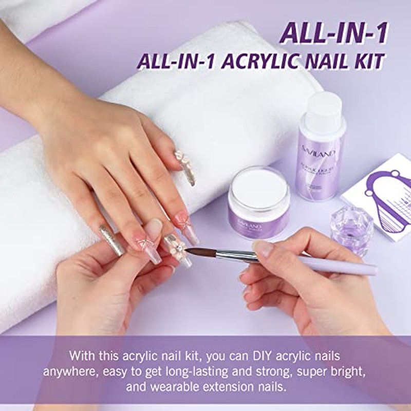 SAVILAND Acrylic Nail Kit – 30g Clear Acrylic Powder & 60ml Acrylic Liquid Set with Nail Brush Nail Forms Tools Extension Nail Kit for Beginners with Everything for Home DIY Salon Nails Application