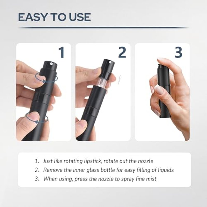 Fusupak 8ml Perfume Atomizer, Travel Cologne Spray Bottle, Refillable Portable Sprayer (Black)