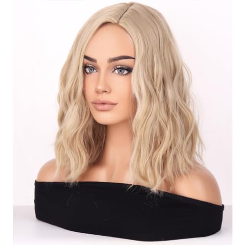 BERON Green Wigs for Women Short Curly Bob Wavy Wig Girls Olive Color Body 14'' Heat Resistant Synthetic Hair Wig Cosplay Daily Party Wigs