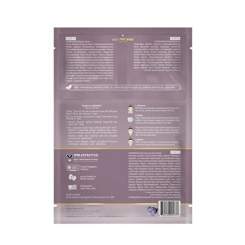 LuxaDerme Purify & Protect 3 Step Tune-Up Kit - Cleansing Scrub, Bio Cellulose Sheet Mask, Booster Cream