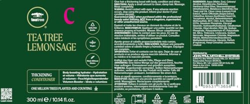 Tea Tree Lemon Sage Thickening Conditioner, Builds Body + Boosts Volume, For Fine Hair, 10.14 fl. oz.