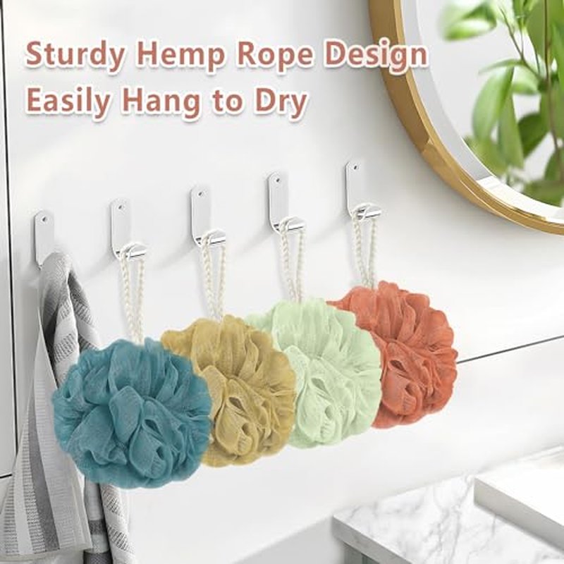 Rnoafmu Shower Loofah Bath Sponge, 60G Loofah Exfoliating Body Scrubber, 4 Color Mesh Shower Pouf Balls for Body Wash (Caramel Coffee)
