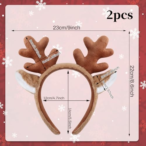 Reindeer Antlers Headband with Deer Ears Animal Ears Headband Deer Antlers Christmas Headband for Party Cosplay Accessories (Brown)