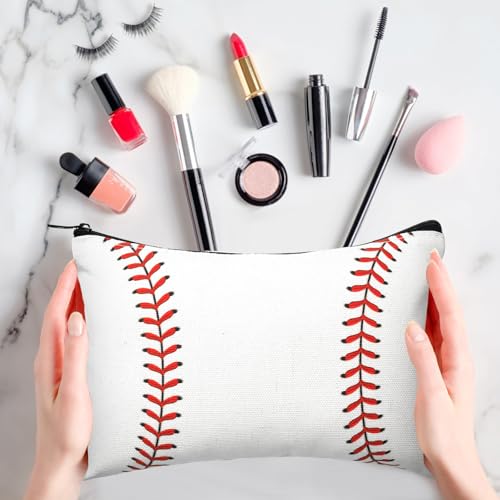 Eccliy 20 Pcs Baseball Makeup Bags Bulk Sport Team Gifts Baseball Cosmetic Bag Accessories for Women Toiletry Zipper Pouch Travel Canvas Gifts Stuff for Party Team Players Lover