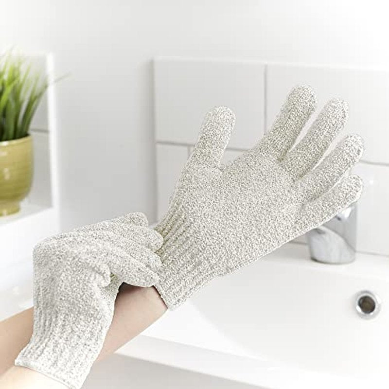 Temple Spring Exfoliating Gloves - Rayon Bamboo Bath/Shower Gloves, Bath Gloves for Shower Exfoliating and Ingrown Hair/Dead Skin Remover - Exfoliator Mitt Scrub Gloves - Off-White