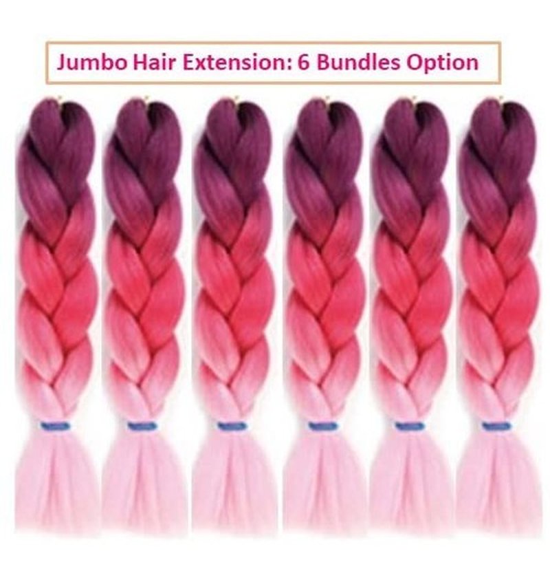 Braiding Hair Extension Jumbo Ombre Colorful for Crochet Braiding 6 Packs (High temperature, Synthetic Fiber, 24 inches) (6 Bundles, Purple to Peach to Pink)