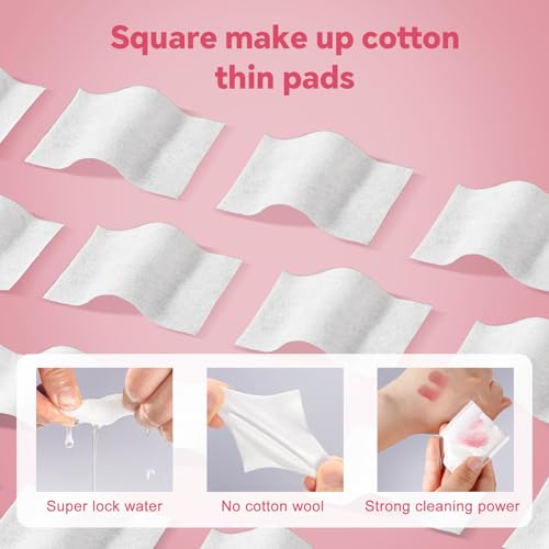 ICOTLE 475 Pcs Square Makeup Cotton Pads, 100% Cotton Soft Lint Free for Removing Makeup, Double-Side Save Water, 75 Thick + 400 Ultra-Thin for Daily Skin Care