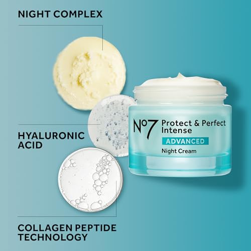 No7 Protect & Perfect Intense Advanced Night Cream - Vitamin E & Shea Butter Face Cream - Fine Line Reducing Moisturizer with Collagen Peptide Technology (1.69 fl oz)