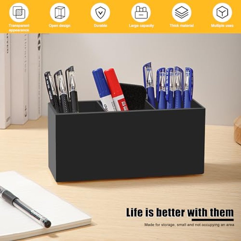 Cerpourt Black Makeup Brush Organizer,Acrylic Cosmetic Brushes Storage Holder with 3 Slots,Pencil Pen Holder for Desk,Desk Organizer and Accessories for Vanity
