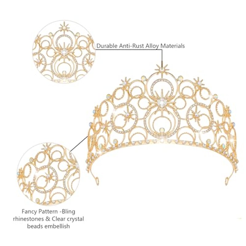 JITINX Crystal Crowns for Women, Crystal Bubble TiaraBride Royal Queen Headband Princess Headpieces for Women Bridal Wedding Prom Birthday Party Crowns (Gold)