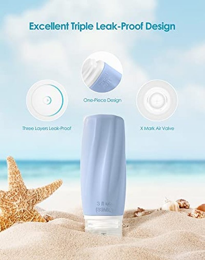 Morfone Travel Bottles for Toiletries, 3oz TSA Approved Travel Size Containers Leak Proof Squeezable Travel Accessories Refillable for Shampoo Conditioner Lotion Liquids(Blue)