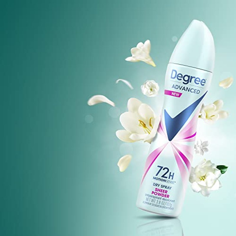Degree Advanced Antiperspirant Deodorant Dry Spray 72-Hour Sweat and Odor Protection Sheer Powder Deodorant Spray For Women With MotionSense Technology 3.8 oz, Pack of 3