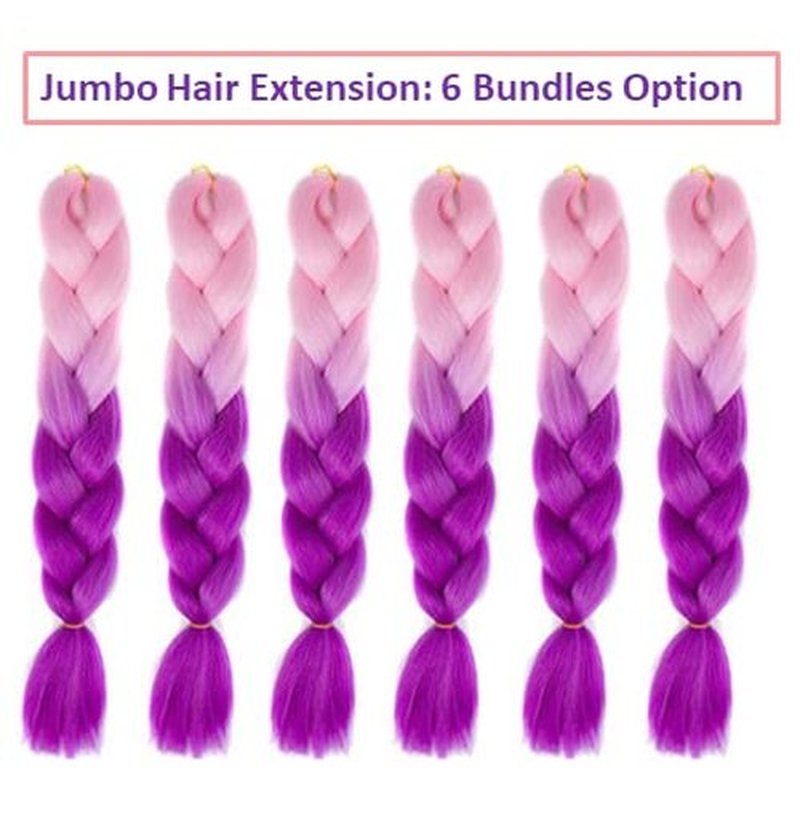 Braiding Hair Extension Jumbo Ombre Colorful for Crochet Braiding 6 Packs (High temperature, Synthetic Fiber, 24 inches) (6 Bundles, Pink to Purple)