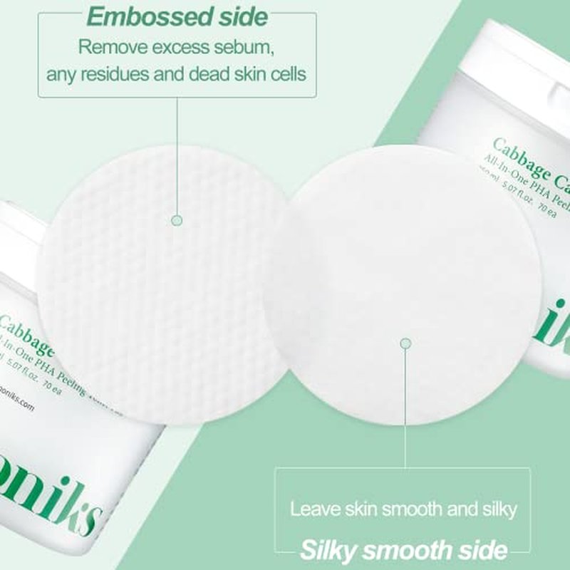 Keenoniks Dual Texture Toner Pads with Essence 70ea Value Pack - Cabbage Calming to Soothe, Minimize Pores and Control Sebum | Wipes for Mild Exfoliator, Skin Balancing | Korean Skincare - (5.07Oz)