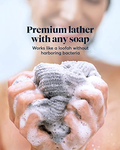 SUTERA - Exfoliating Shower Towel, Premium Japanese Scrub Wash Cloth, Deep Cleanse for Body Face, Microabrasion Duo Fibers Durable Quick Drying, Asian Spa Skin Care Bath Washclose, Extra Long Design