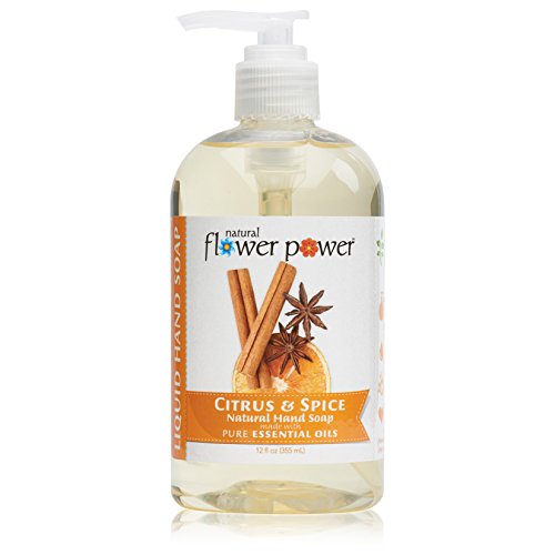 Natural Flower Power Moisturizing Liquid Hand Soap – Citrus & Spice – Plant-Based + Aloe Vera – Scented w/ Essential Oils – Natural Hand Wash Kitchen + Bathroom – 12 Fl Oz Pump Bottles (Pack of 3)
