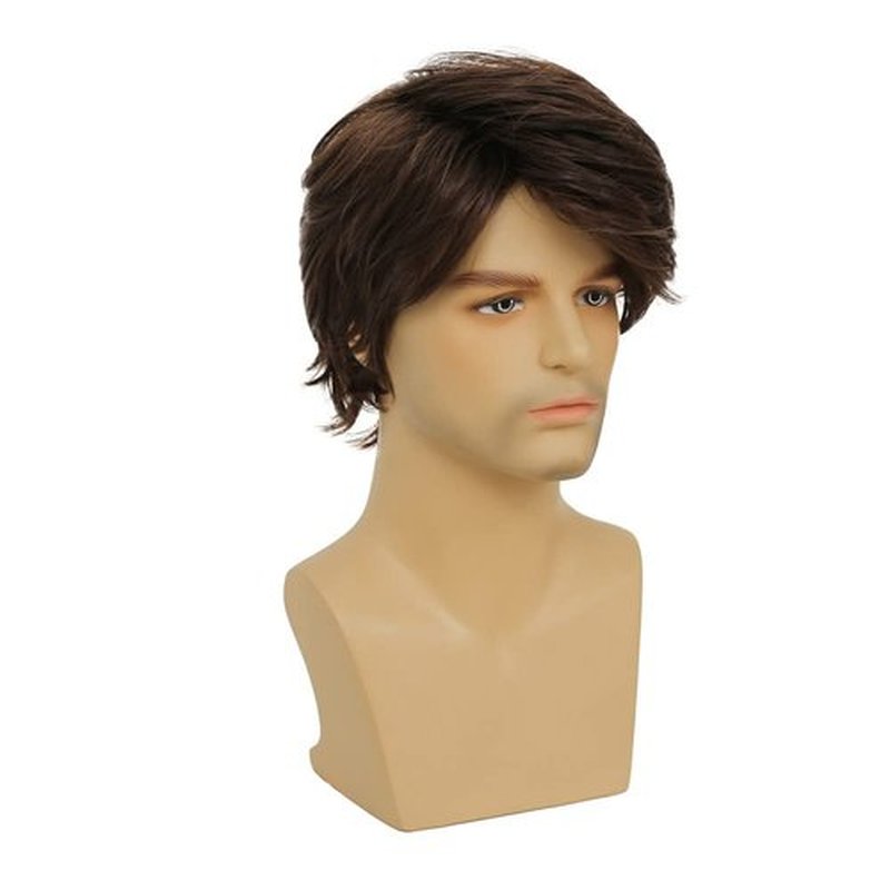 Dai Cloud Mens Brown Short Wig Soft Layered Fluffy Natural Looking Synthetic Halloween Cosplay Daily Party Wigs