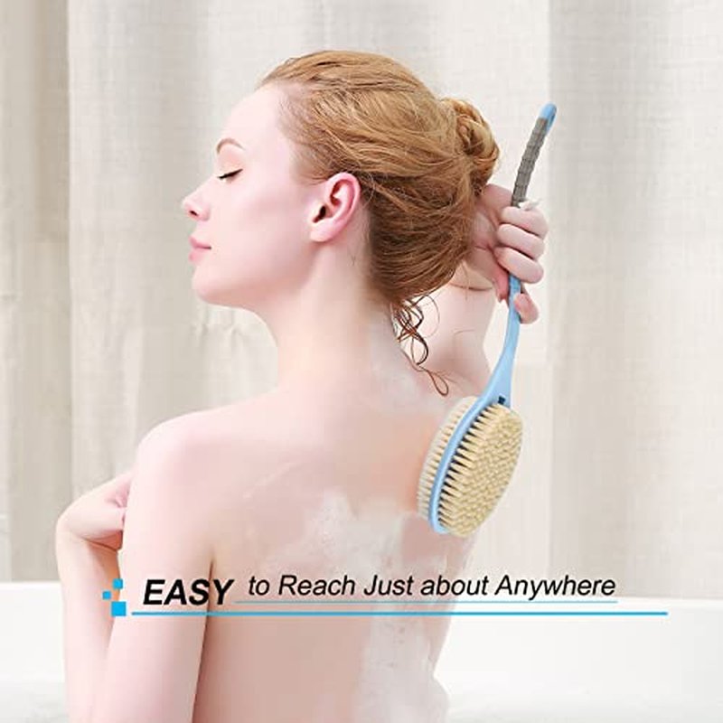 Shower Brush with Soft and Stiff Bristles,20.5" Extra Long Handle Dual-Sided Back Scrubber Bath Brush Body Exfoliator for Wet or Dry Brushing (Extra Long Handle)