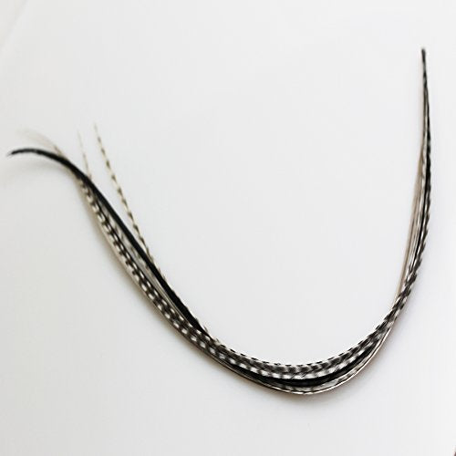 Feather Hair Extension ? Salt & Pepper Remix, Grey, Black, and White Feathers, All Bonded Together at the Tip, Ranging From 7 to 10 Inches in Length, With a Total of 7 Feathers