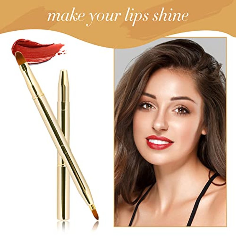 2 Pack Retractable Lip Brush for Lipstick Lip Gloss Double-Ended Lip Makeup Brushes with Cap Lipstick Brush Applicator Travel
