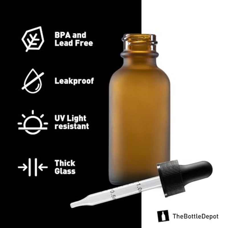 The Bottle Depot - 2 Pack - 1 oz Glass Bottle with Dropper - Amber Frosted - 20-400 Neck Finish - Boston Round Bottles - Leakproof Essential Oils Bottles
