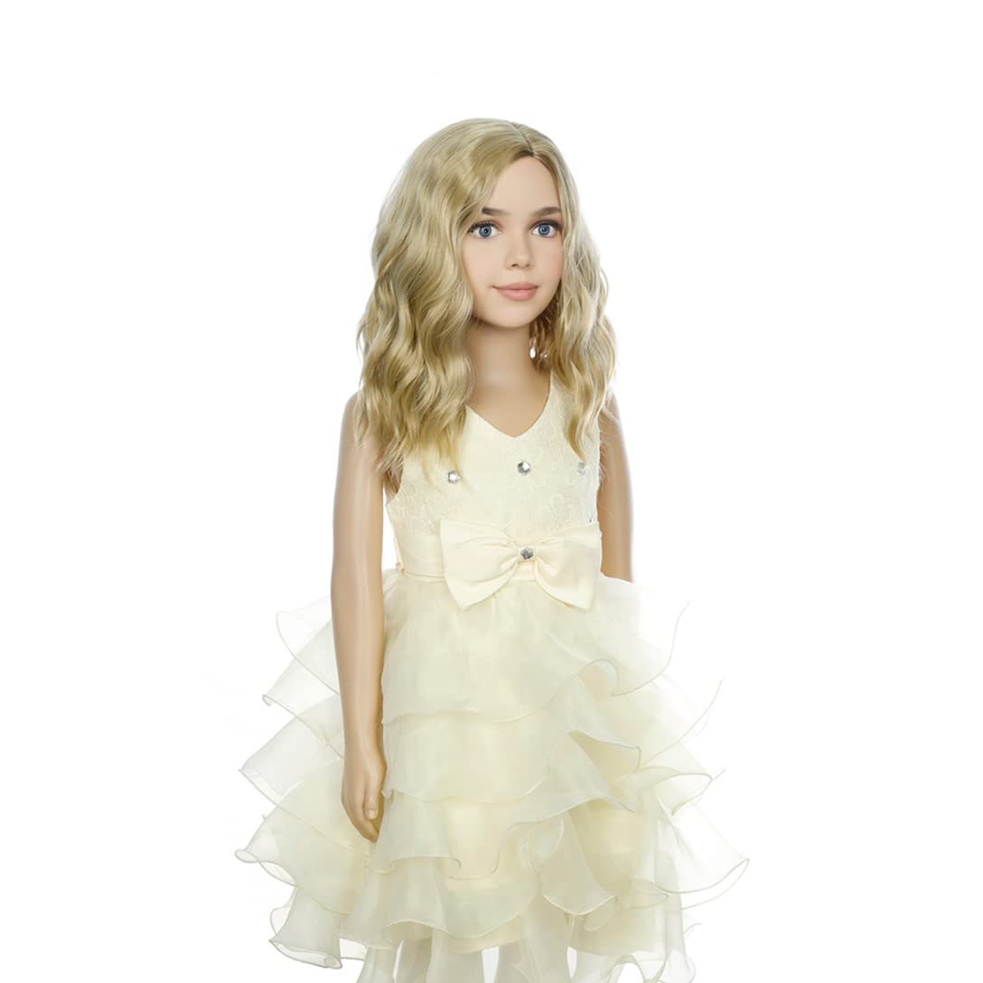 PATTNIUM Blonde Wig Kids Child Wig Short Wavy Wig Ash Blonde Wig Mixed Blonde Wig for Gilrs Cosplay Party Heat Resistant Blonde Synthetic Hair Wig (Ash Blonde)
