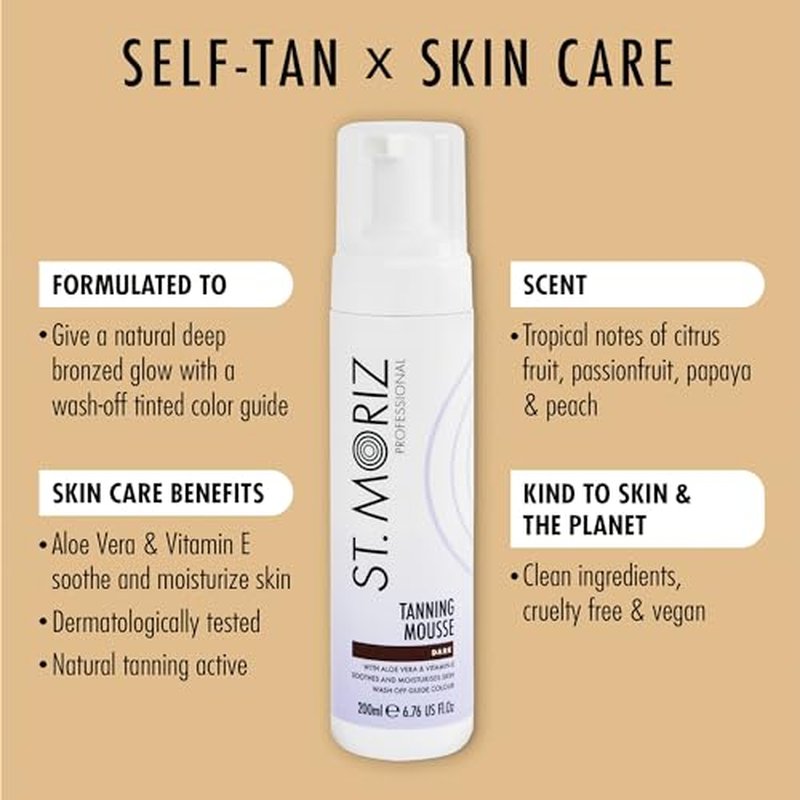 St. Moriz Professional 1 Hour Fast Self Tanner Mousse with Tanning Mitt Bundle - Light to Dark - 200ml - Sunless Instant, Express Self Tanning Foam for Golden, Natural Looking Fake Tan - Aloe Vera