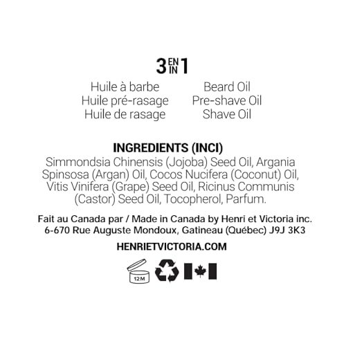 HENRI ET VICTORIA Beard Oil Amande Fragrance | Canadian Made by Skilled Artisan | Moisturizing, Non-Greasy, Natural Ingredients