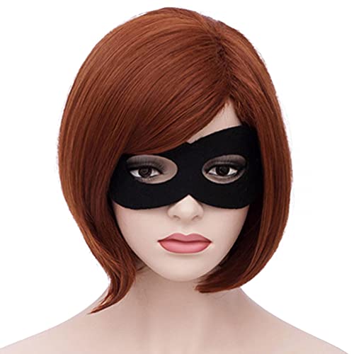 RightOn Orange Wig Short Straight Bob Wig Dark Orange Wig for Cosplay Party Wig Cap and Eye Mask Included