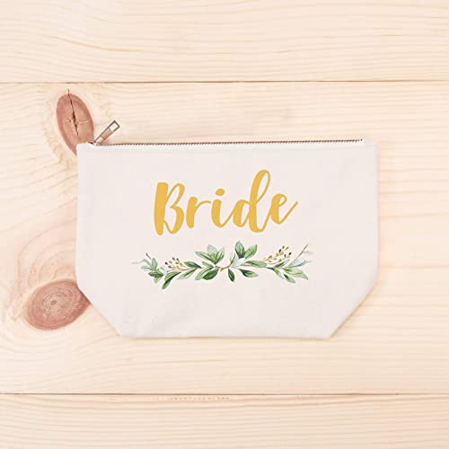 ELEGANTPARK Bride Gifts Bride Makeup Bag Wedding Bachelorette Party Cosmetic Bag Bridal Shower Gifts Canvas Gold Script