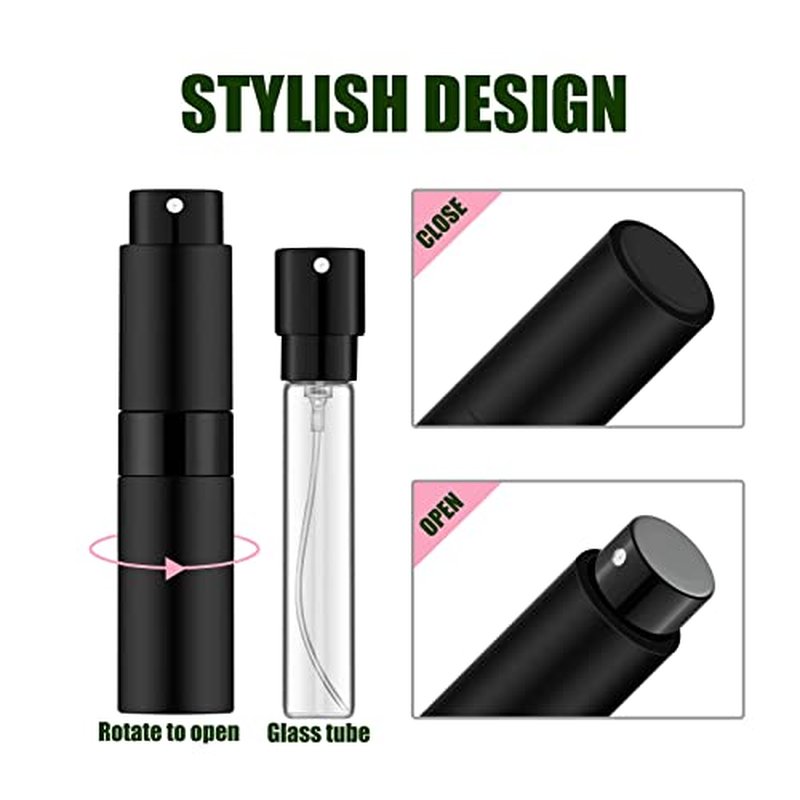 IRON BILL 4 PCS/8ml Portable Mini Perfume Atomizer Bottles, Empty Refillable Spray Bottle with 3 Types of Refill Tools, Pocket Travel Perfume Sample Bottles(Matte Black&Silver&Pink&Blue)