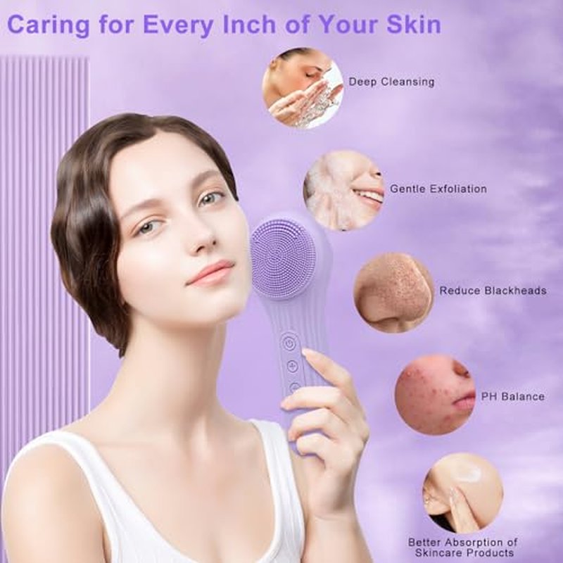 Feoflen Silicone Face Scrubber Exfoliator, Silicone Face Wash Brush for Men & Women, Ipx7 Waterproof Rechargeable Facial Cleaner for Deep Cleansing, Exfoliating, Massage Face Scrubber (Black)