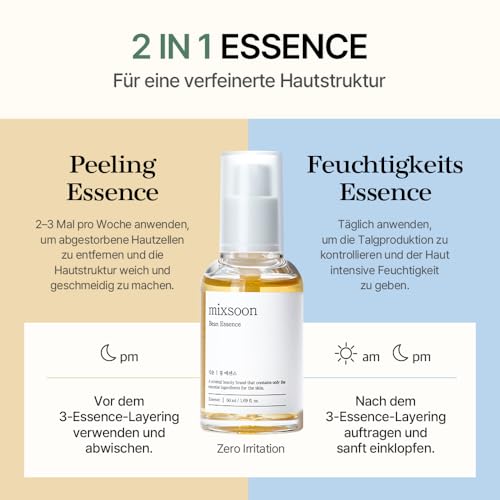 mixsoon Bean Essence Exfoliating Hydrating for Face fermented bean extract Hyaluronic Acid Serum Korean Glass Skin Care 1.69 Fl Oz / 50ml