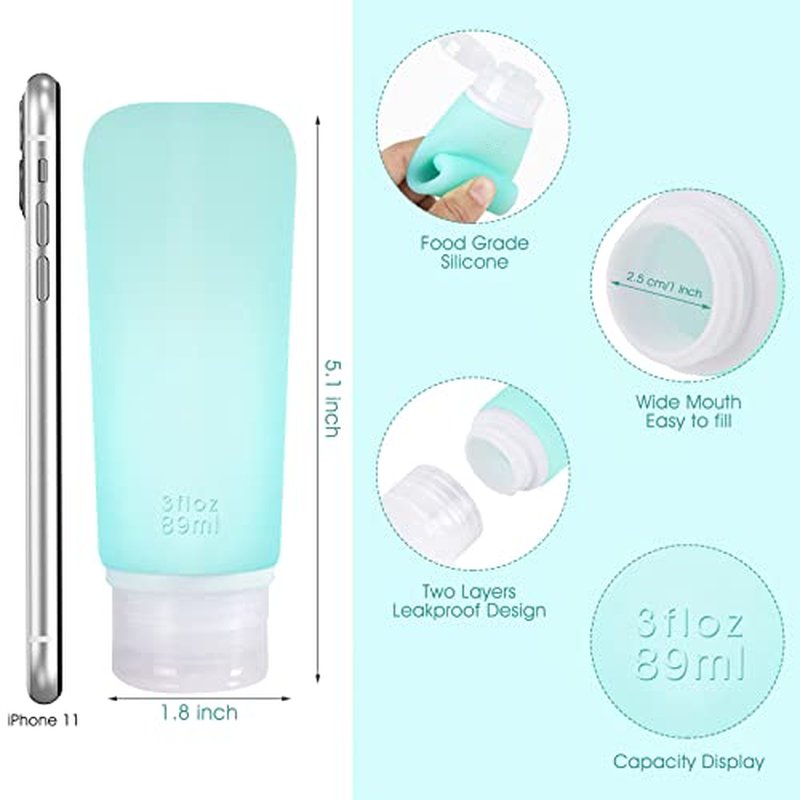 INSFIT Travel Bottles for Toiletries, 3oz Travel Containers for Toiletries Leakproof BPA Free TSA Approved Squeezable Silicone Tubes Travel Accessories with Labels Green