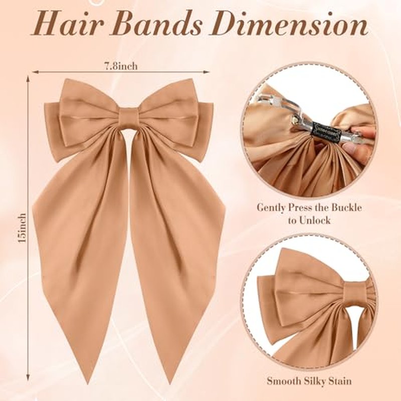 Hoteam 16 Pcs Silky Satin Hair Bows Bulk for Women Large Hair Ribbons Oversized Bows Big Hair Bows Big Bow Hair Clips Oversized Long Tail Large Bow-knot Hair Clips Hair Accessories Gifts(Classic)