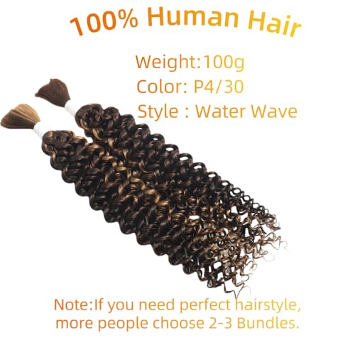 P4/30 Water Wave Ombre Bulk Human Braiding Hair 16inch 2 Bundles 100g Human Hair for Braiding Brazilian Virgin No Weft Unprocessed 100% Human Hair Bariding Hair for Boho Braids