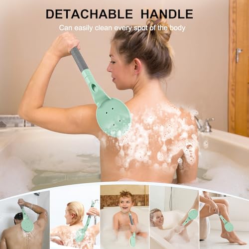 Back Scrubber Anti Slip for Shower, 21.7” Detachable Back Bath Brush for Shower, Back Scrubber, Exfoliation and Improved Skin Health for Elderly with Limited Arm Movement, Disabled (21.7” Black)